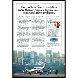 1981 Beechcraft Duke Private Corporate Plane Vintage Print Ad Bridge Skyline Art